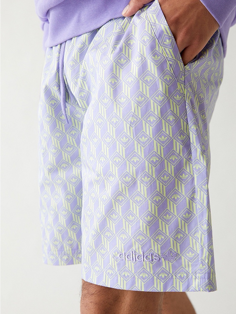 adidas Lavender & Light Lime Geo Icon Print drawstring athletic shorts size M - Picture 1 of 13